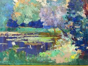 Impressionist oil painting on panel landscape by Emile Lecomte