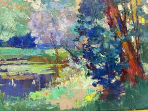 Impressionist oil painting on panel landscape by Emile Lecomte