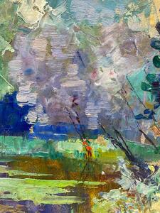 Impressionist oil painting on panel landscape by Emile Lecomte