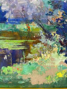 Impressionist oil painting on panel landscape by Emile Lecomte
