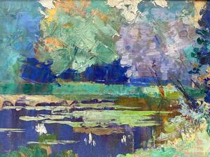 Impressionist oil painting on panel landscape by Emile Lecomte