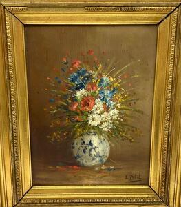 XIX Eugène Petit oil flower painting 