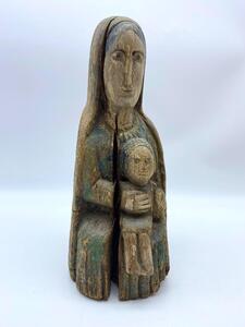 Haute Epoque Gothic wooden Folk Art statue Virgin and child 