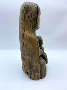 Haute Epoque Gothic wooden Folk Art statue Virgin and child 