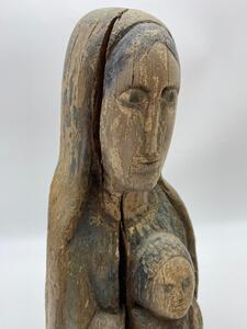 Haute Epoque Gothic wooden Folk Art statue Virgin and child 