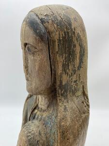 Haute Epoque Gothic wooden Folk Art statue Virgin and child 