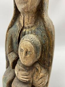 Haute Epoque Gothic wooden Folk Art statue Virgin and child 