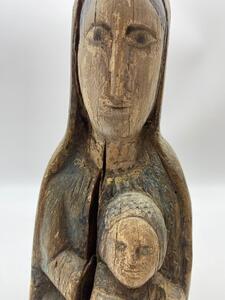 Haute Epoque Gothic wooden Folk Art statue Virgin and child 