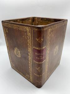 Antique faux Livres leather paper waste basket 