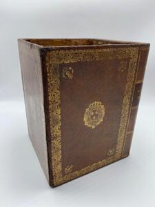 Antique faux Livres leather paper waste basket 
