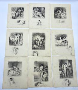 Fifteen erotic engravings by Paul Emile Bécat 