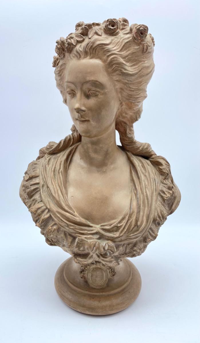 France XIX century Charles Octave Lévy (1820-1899) antique terracotta female bust. 
