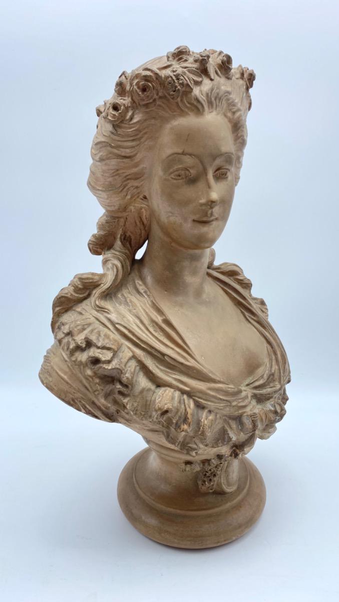 France XIX century Charles Octave Lévy (1820-1899) antique terracotta female bust. 