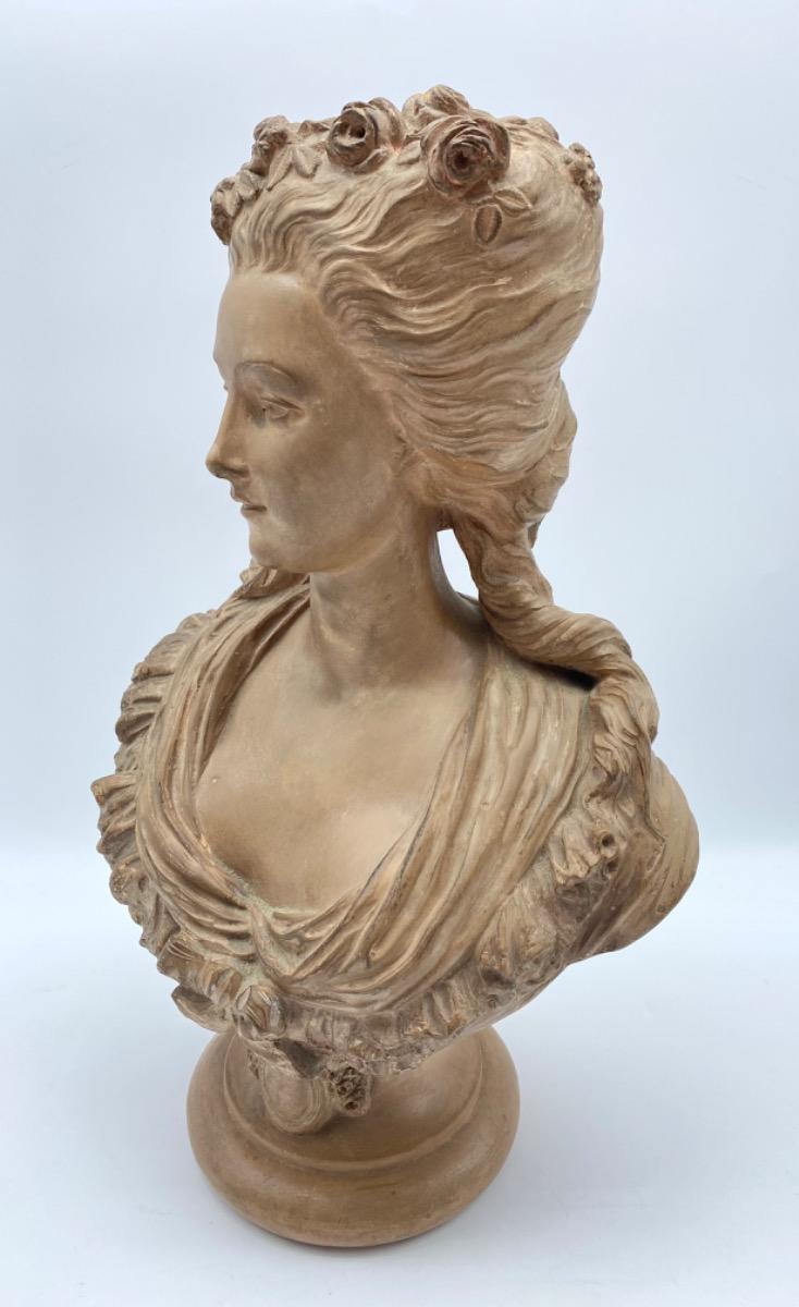 France XIX century Charles Octave Lévy (1820-1899) antique terracotta female bust. 