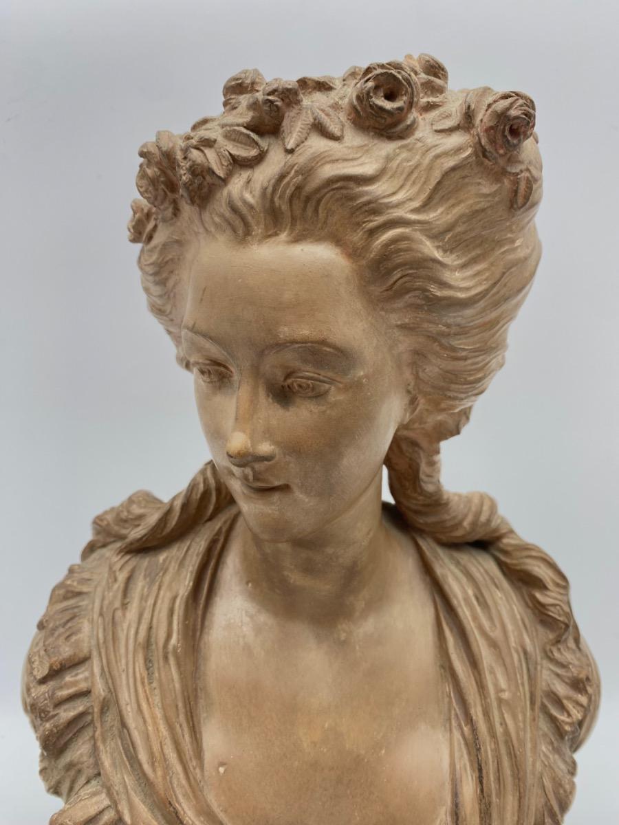 France XIX century Charles Octave Lévy (1820-1899) antique terracotta female bust. 