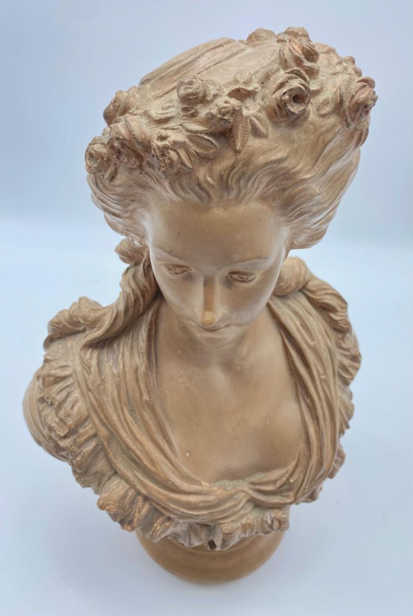 France XIX century Charles Octave Lévy (1820-1899) antique terracotta female bust. 