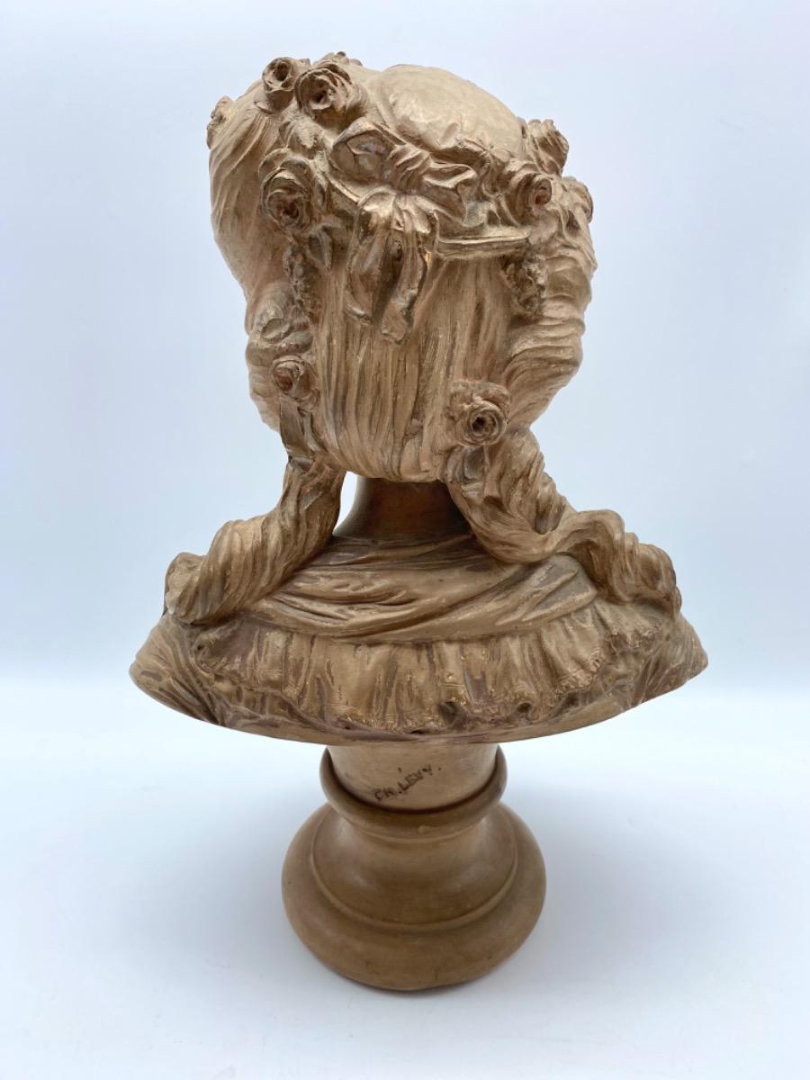 France XIX century Charles Octave Lévy (1820-1899) antique terracotta female bust. 