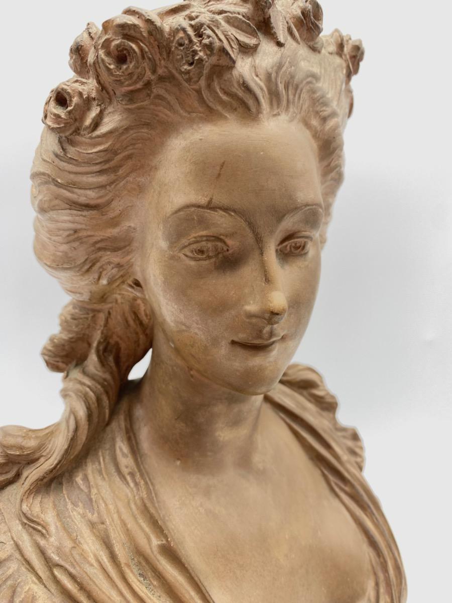 France XIX century Charles Octave Lévy (1820-1899) antique terracotta female bust. 