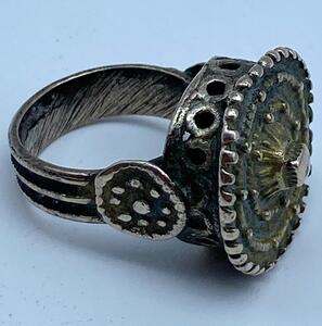 Large Byzantine silver knights ring 