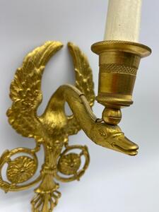 French antique Empire col de cygne bronze gilded appliques 