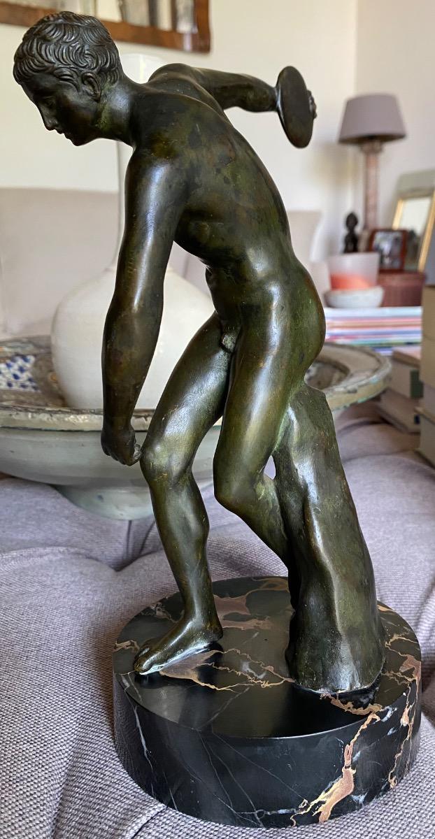 Grand Tour 19th century bronze statue Discobolus Discus Thrower after Myron the Antique