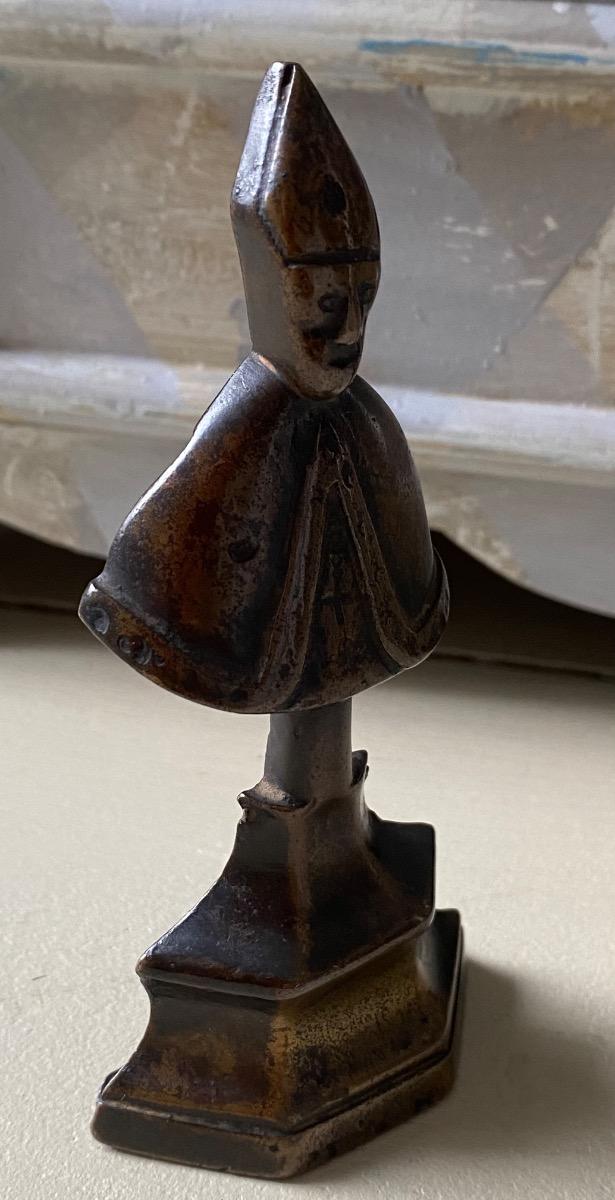 Haute Epoque Middle Ages Gothic bronze relief religious figure 