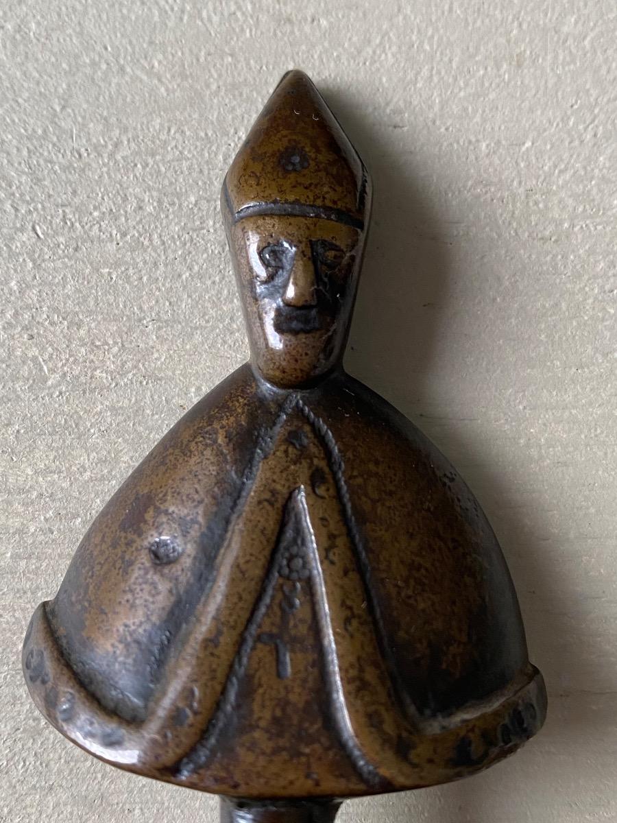 Haute Epoque Middle Ages Gothic bronze relief religious figure 