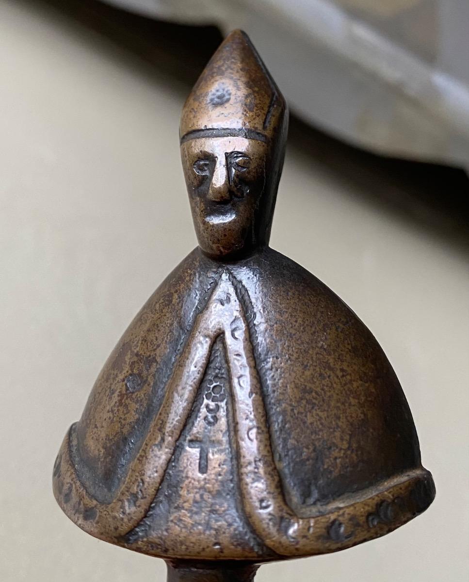 Haute Epoque Middle Ages Gothic bronze relief religious figure 