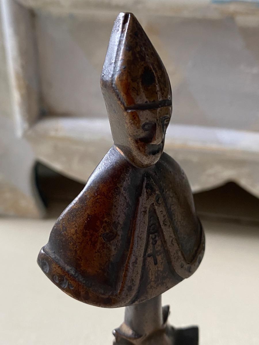 Haute Epoque Middle Ages Gothic bronze relief religious figure 