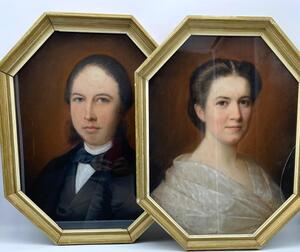 Heinrich Siebert sr 1866 rare pair of pastel portrait paintings 