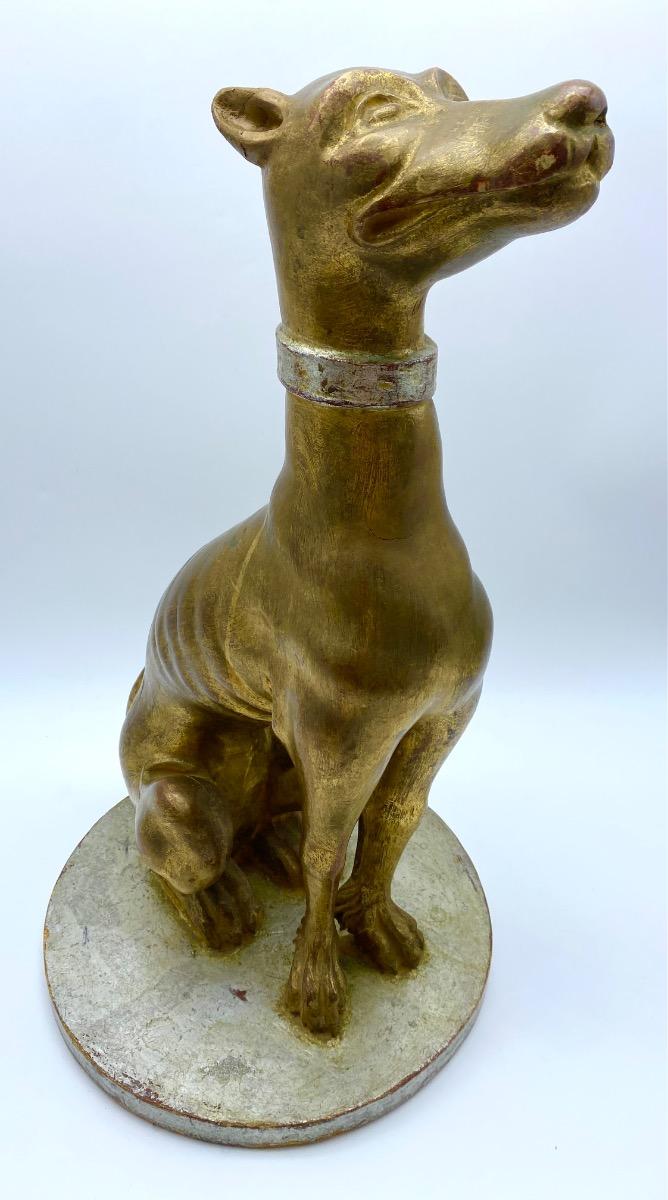 Italian giltwood carved statue of a greyhound or whippet 