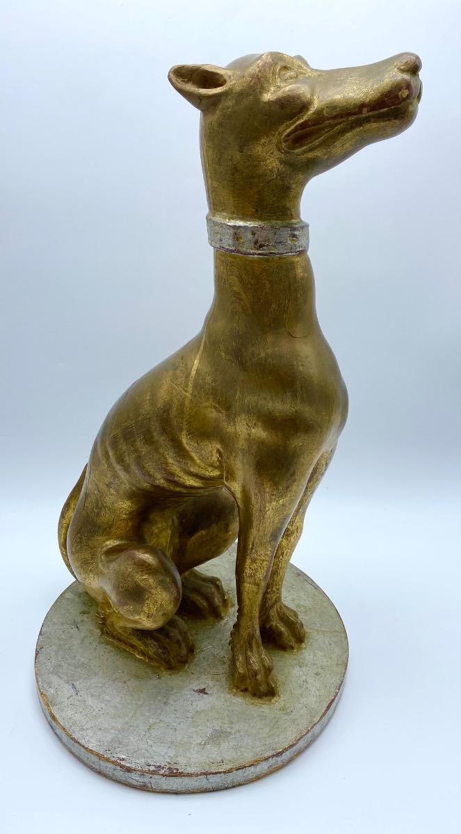 Italian giltwood carved statue of a greyhound or whippet 