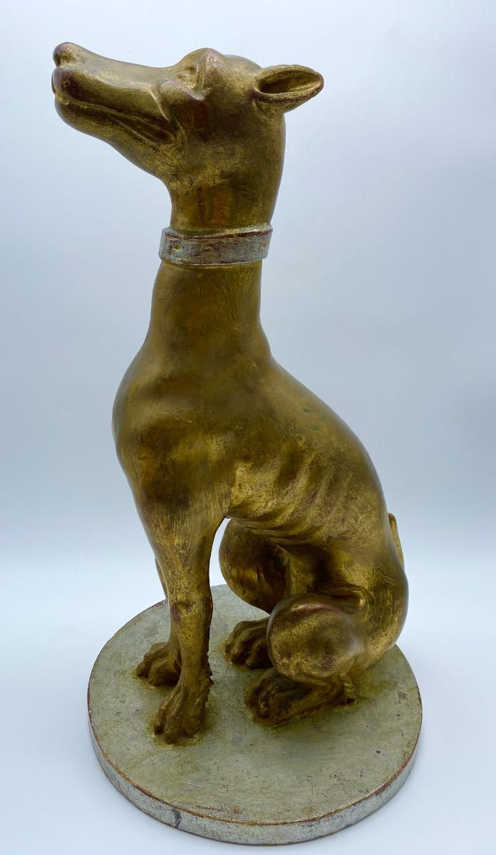 Italian giltwood carved statue of a greyhound or whippet 