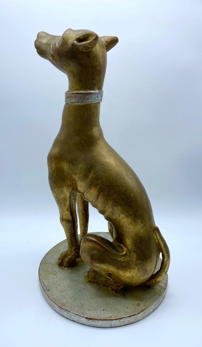 Italian giltwood carved statue of a greyhound or whippet 
