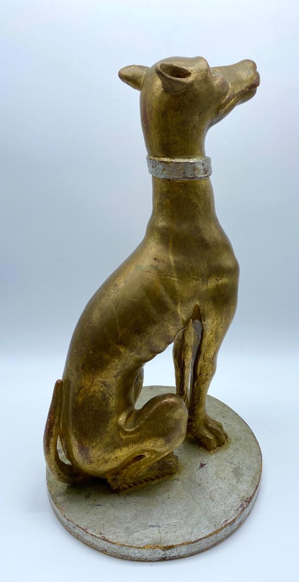 Italian giltwood carved statue of a greyhound or whippet 