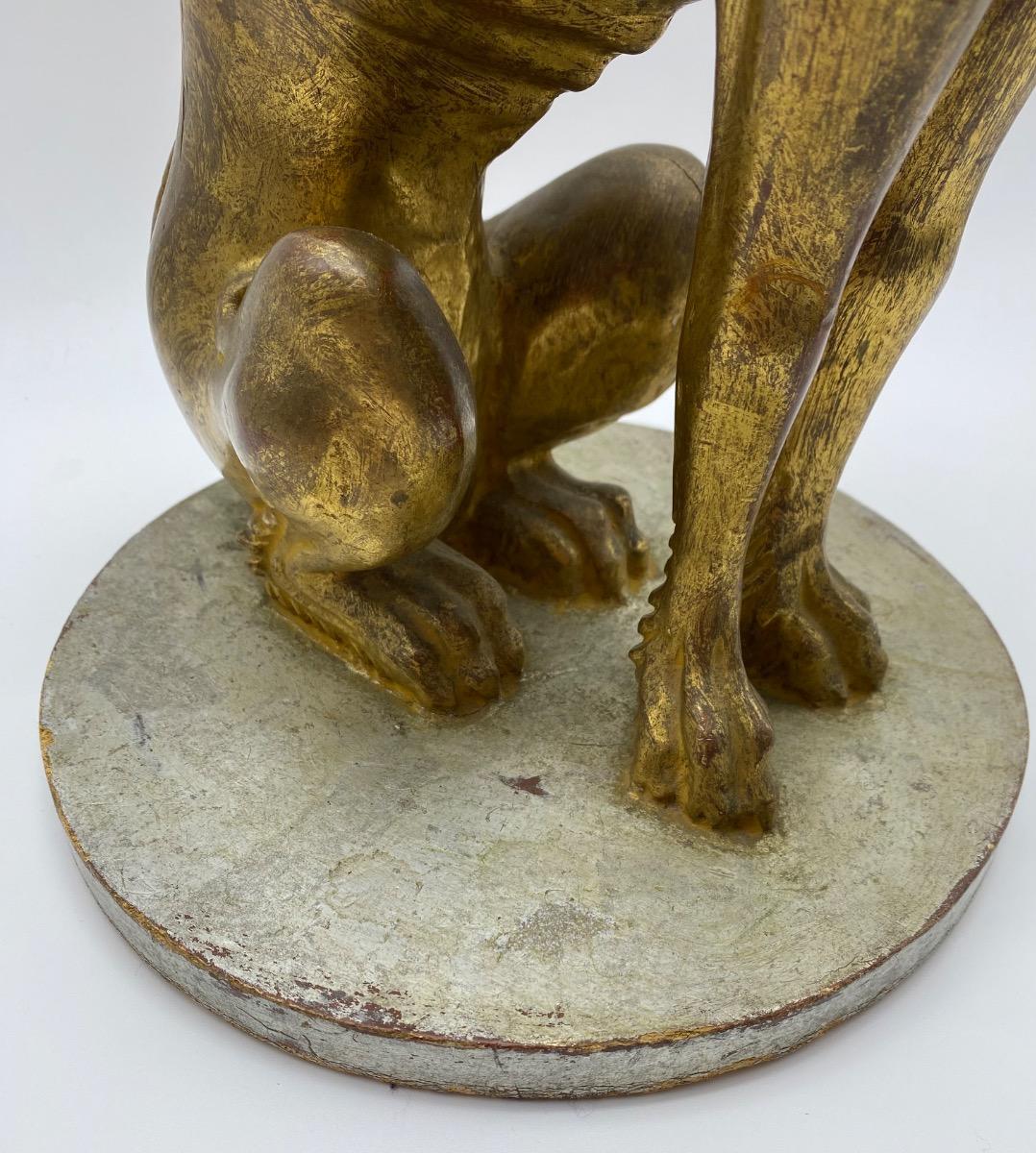 Italian giltwood carved statue of a greyhound or whippet 