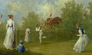 Four Marco Ceri Edwardian tennis oil paintings on copper 