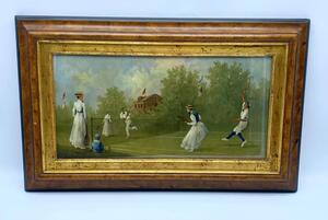 Four Marco Ceri Edwardian tennis oil paintings on copper 