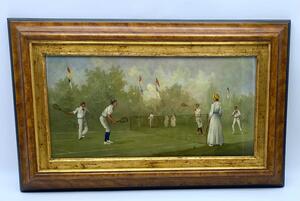 Four Marco Ceri Edwardian tennis oil paintings on copper 