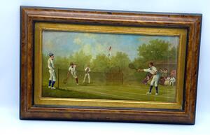 Four Marco Ceri Edwardian tennis oil paintings on copper 