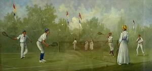 Four Marco Ceri Edwardian tennis oil paintings on copper 
