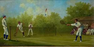 Four Marco Ceri Edwardian tennis oil paintings on copper 