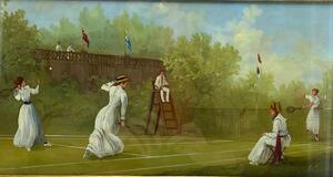 Four Marco Ceri Edwardian tennis oil paintings on copper 