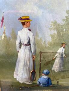 Four Marco Ceri Edwardian tennis oil paintings on copper 