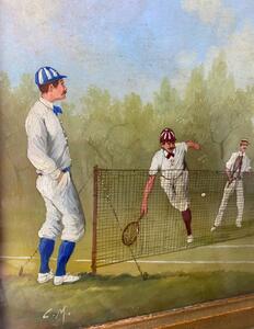 Four Marco Ceri Edwardian tennis oil paintings on copper 