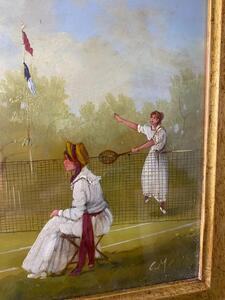 Four Marco Ceri Edwardian tennis oil paintings on copper 