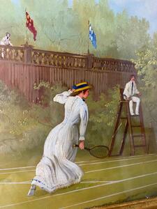 Four Marco Ceri Edwardian tennis oil paintings on copper 