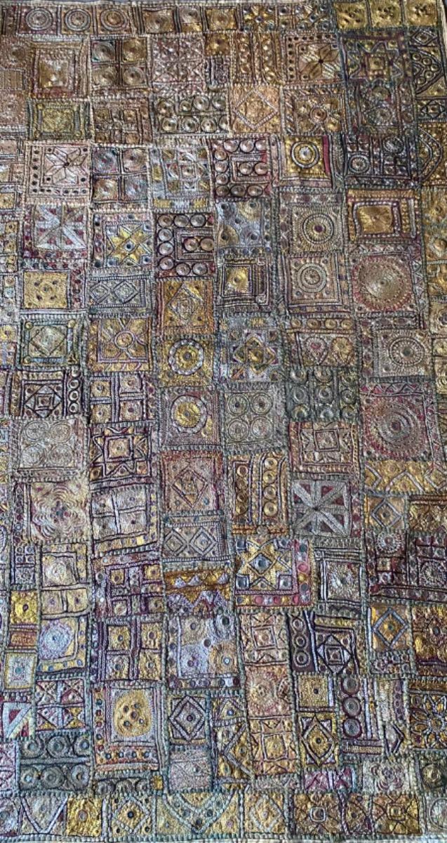 Large Banjara Zardozi embroidery patchwork tapestry with silver- and goldthread India ca 1930
