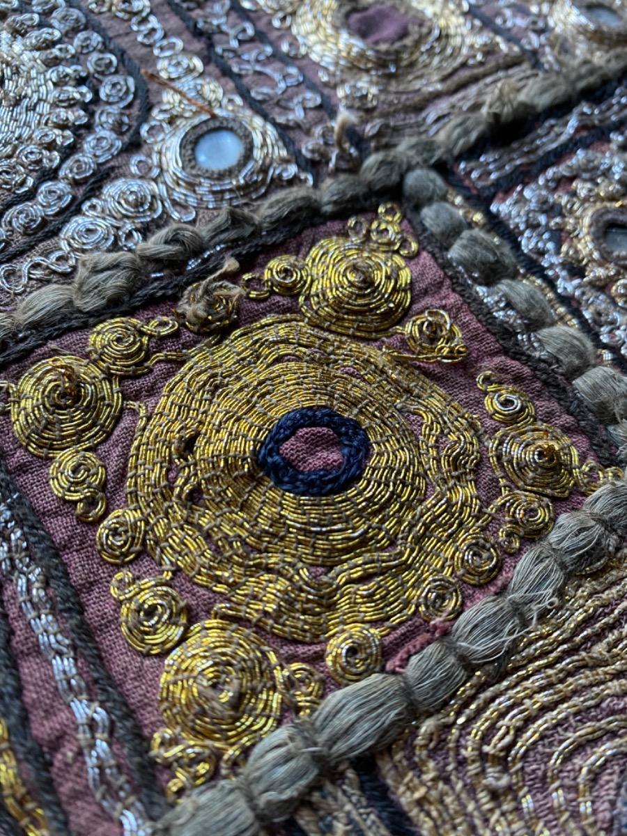 Large Banjara Zardozi embroidery patchwork tapestry with silver- and goldthread India ca 1930
