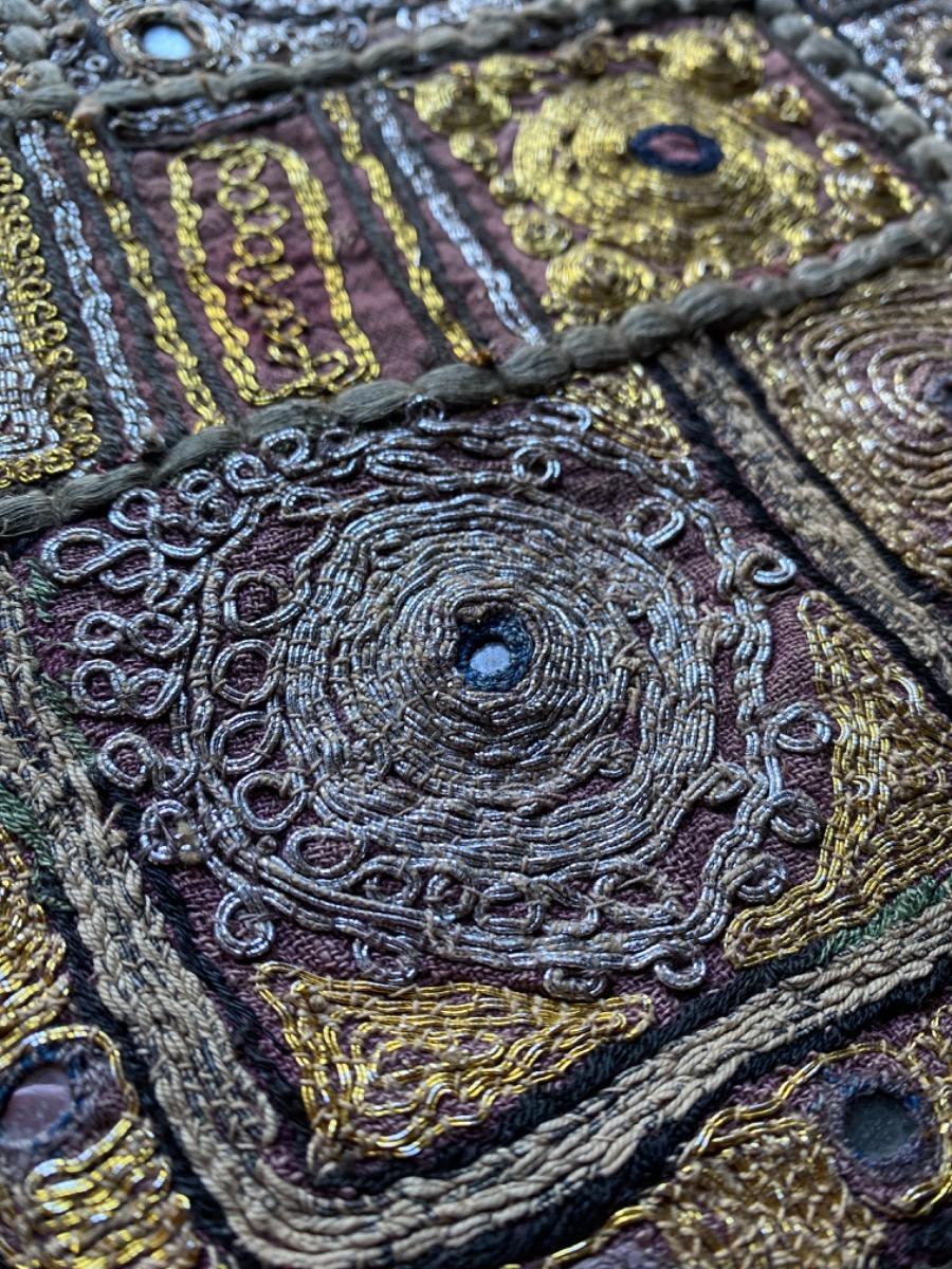 Large Banjara Zardozi embroidery patchwork tapestry with silver- and goldthread India ca 1930